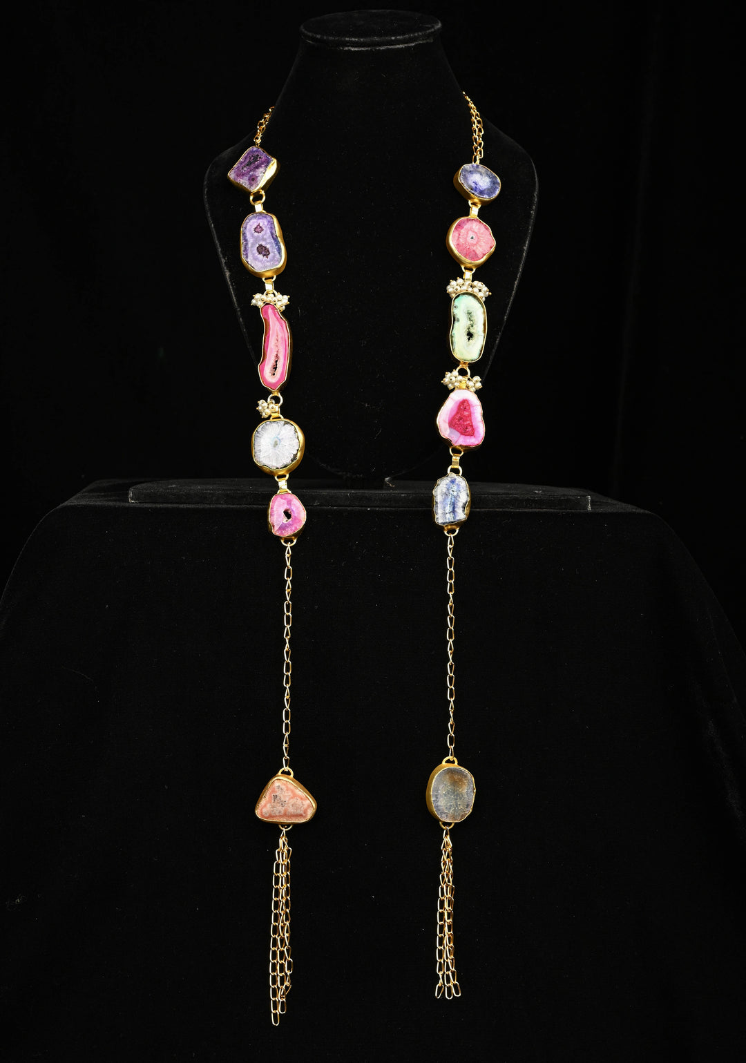 Multi Agates Gemstone 2 Styles -  Tie-Style and Loose Ends  Necklace