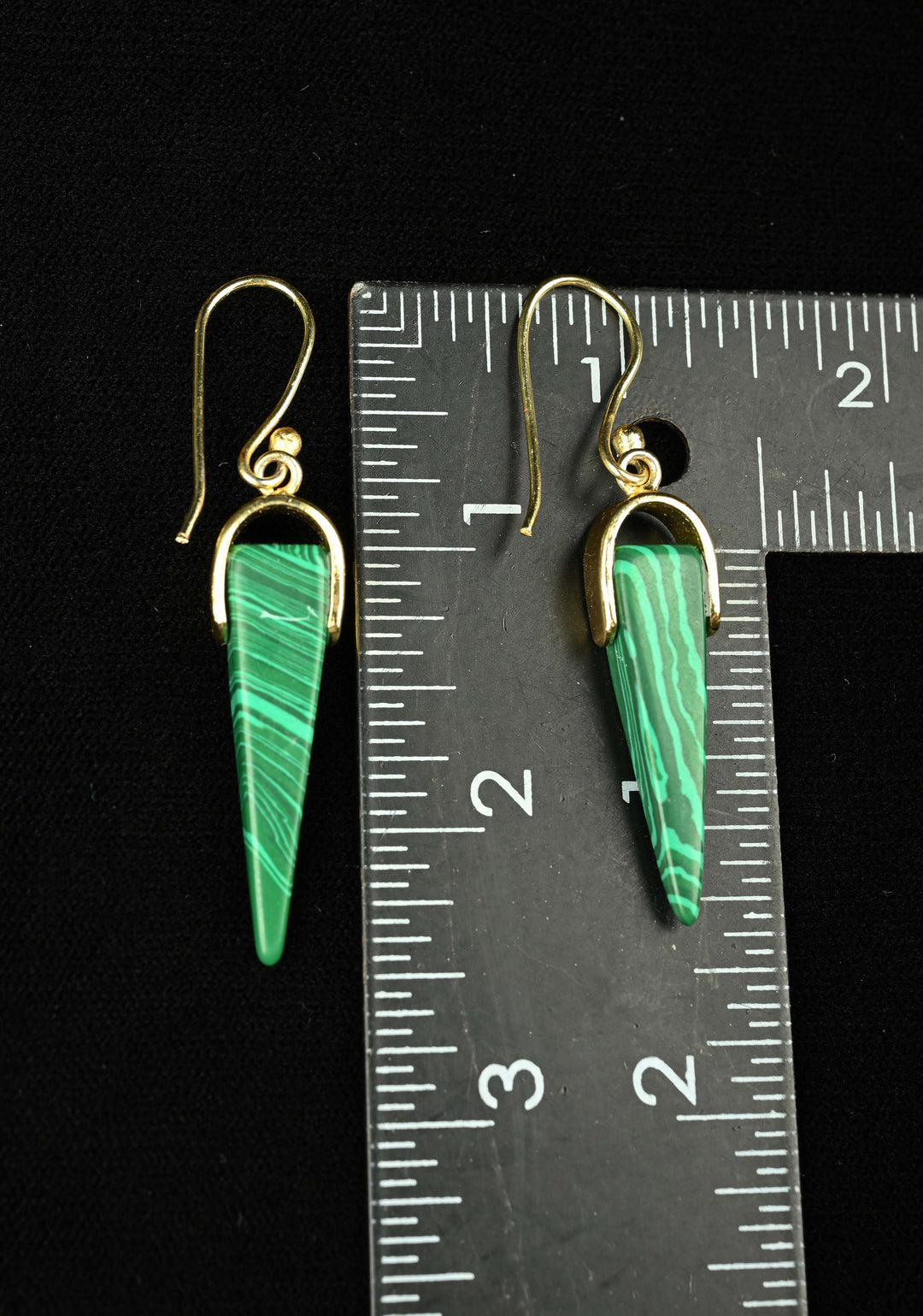 Malachite Dangle Earring in Green With Hooks Gold Tone