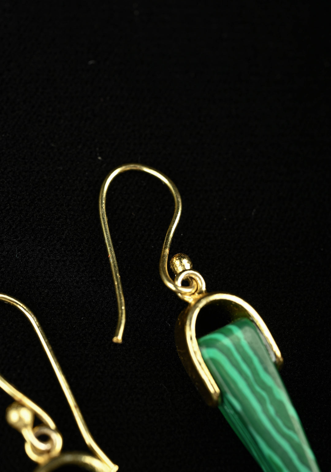 Malachite Dangle Earring in Green With Hooks Gold Tone