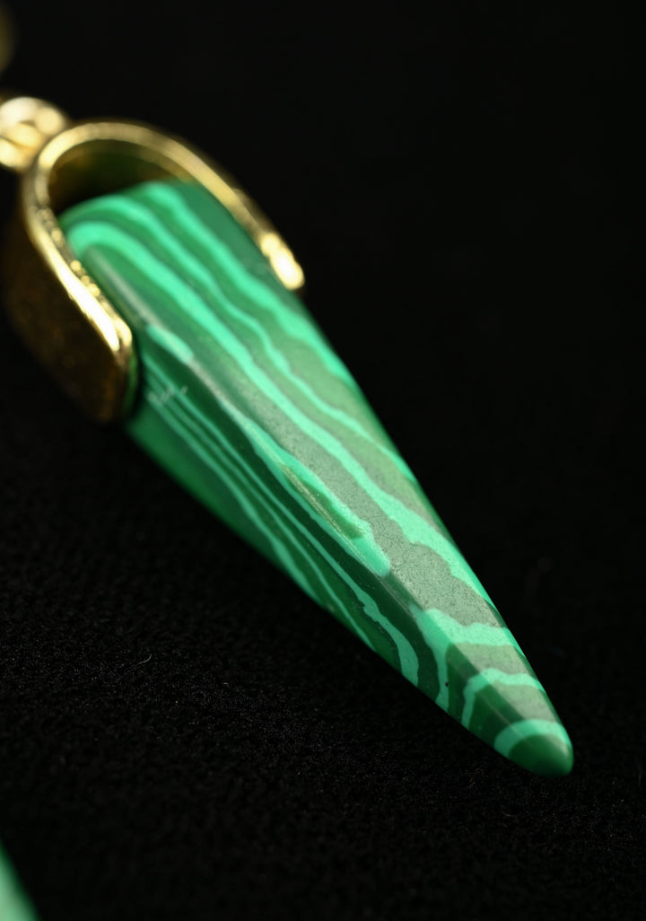 Malachite Dangle Earring in Green With Hooks Gold Tone