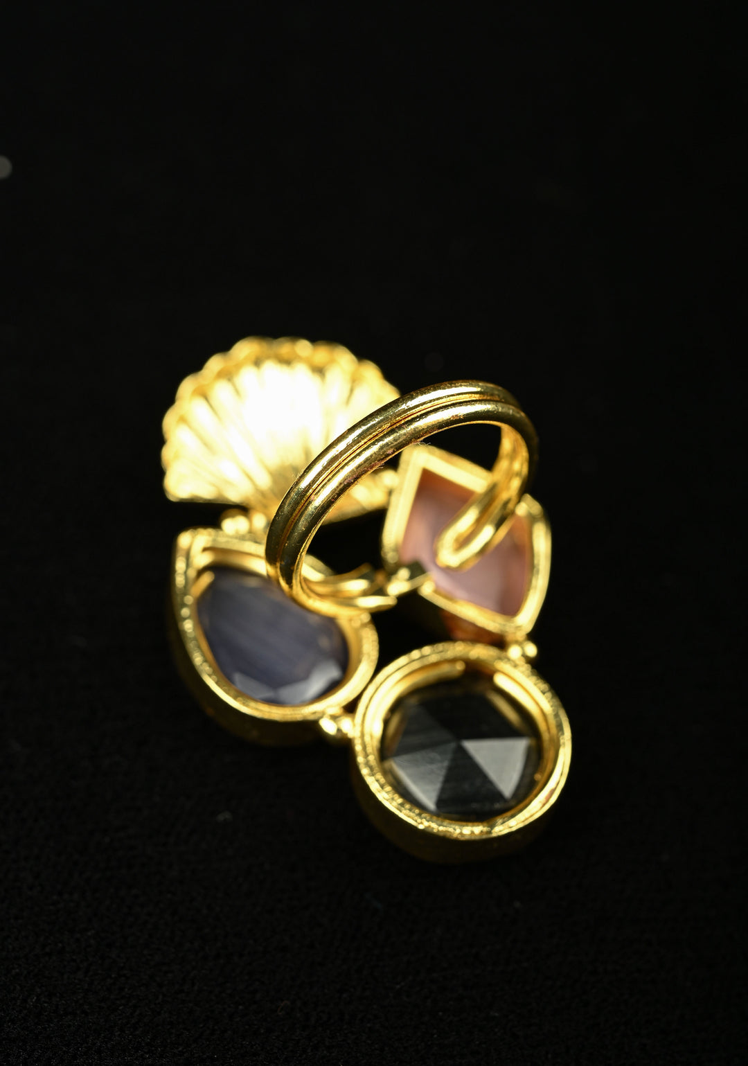 Artisan Monalisa Glass Ring - Rhombus, Teardrop, and Round Stones