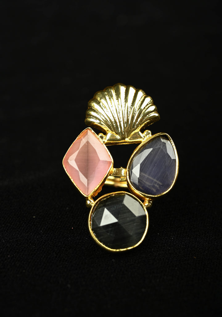 Artisan Monalisa Glass Ring - Rhombus, Teardrop, and Round Stones