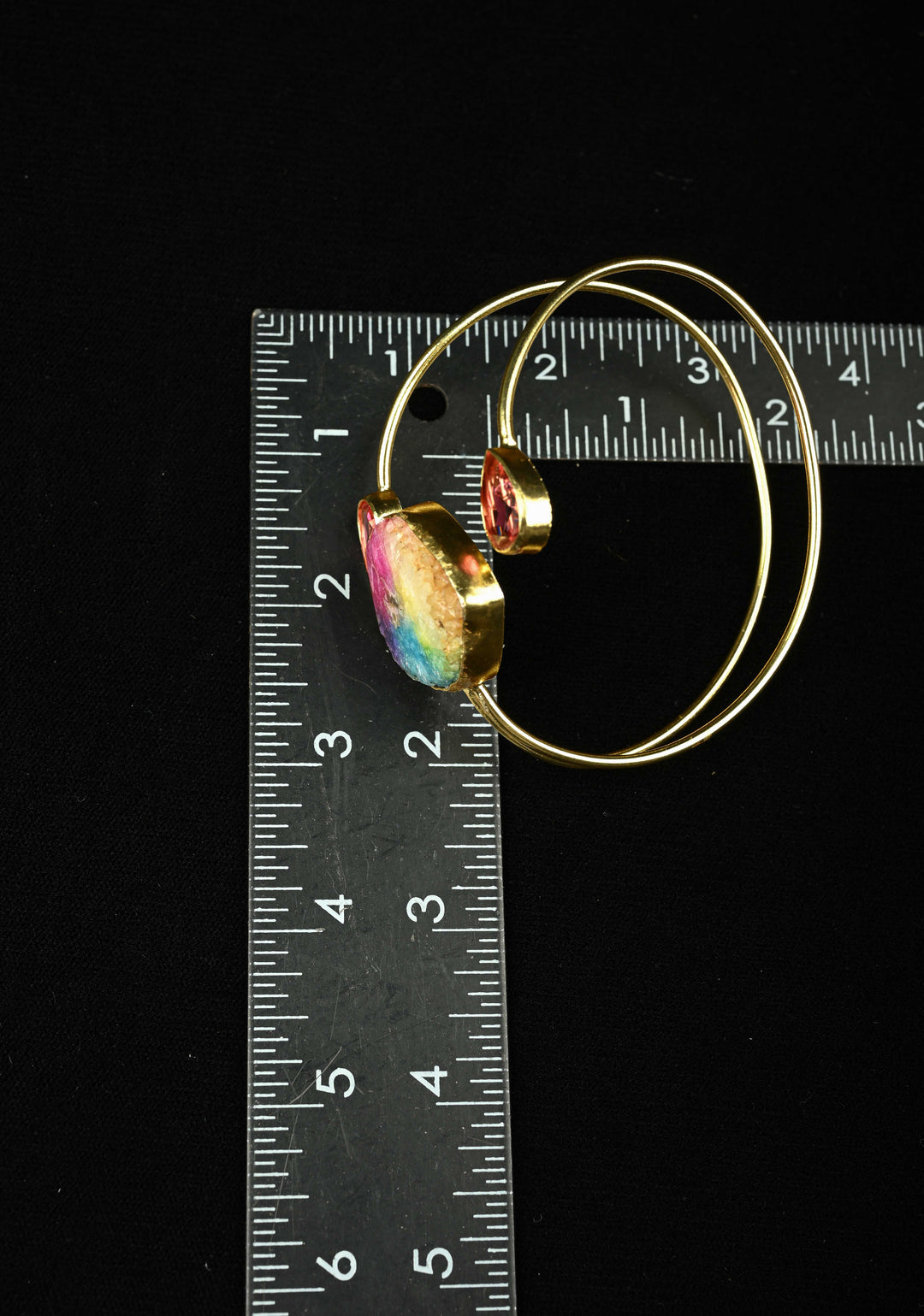 Rainbow Adjustable HandCuff Bracelet with Multi Agate and Glass