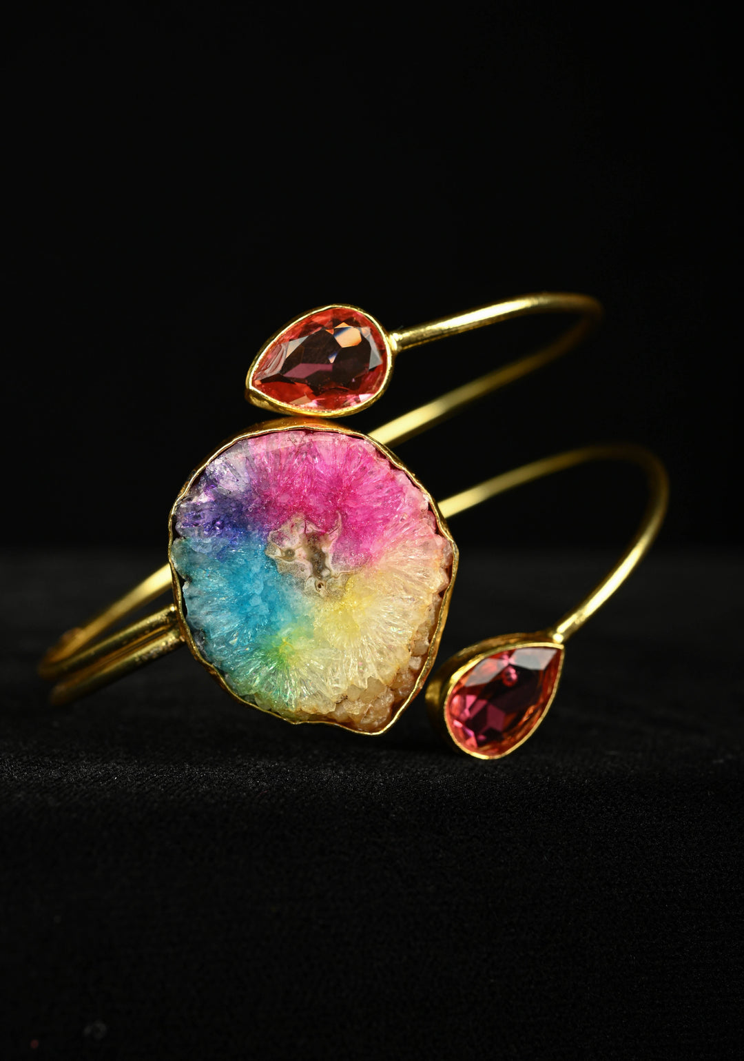 Rainbow Adjustable HandCuff Bracelet with Multi Agate and Glass