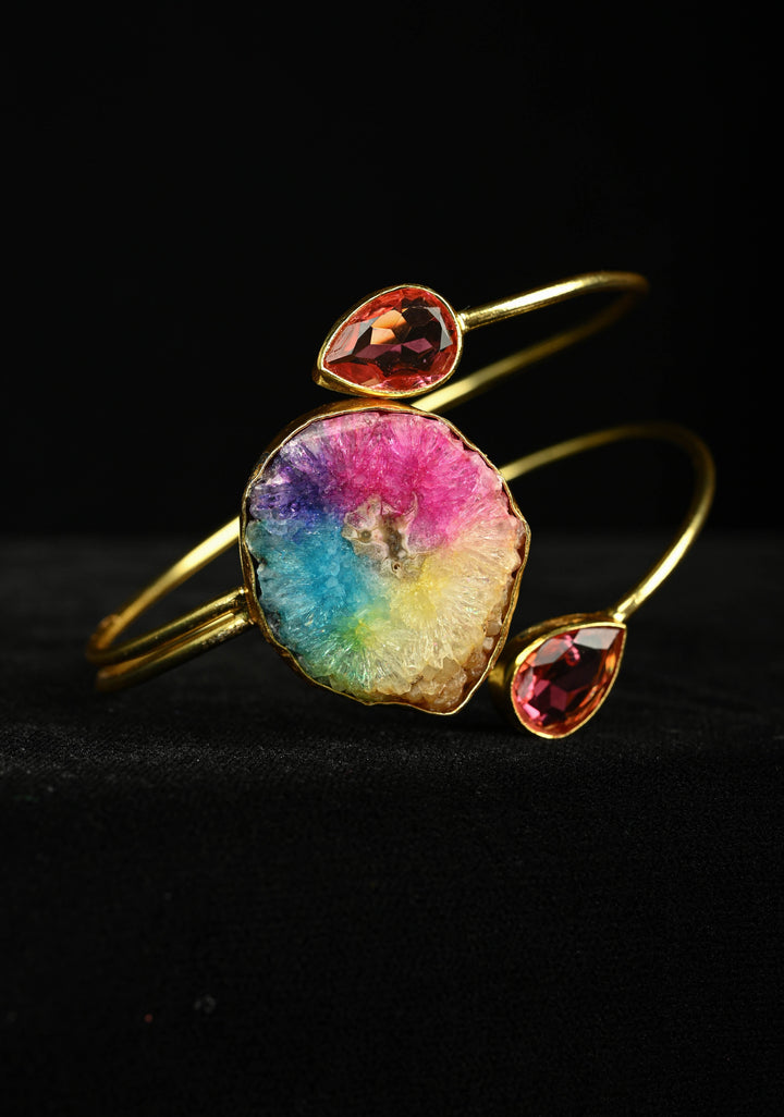 Rainbow Adjustable HandCuff Bracelet with Multi Agate and Glass