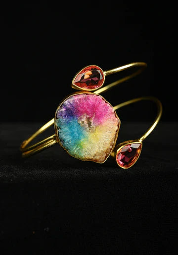 Rainbow Solar Agate Statement Handcuff Bracelet | SHOBITAM