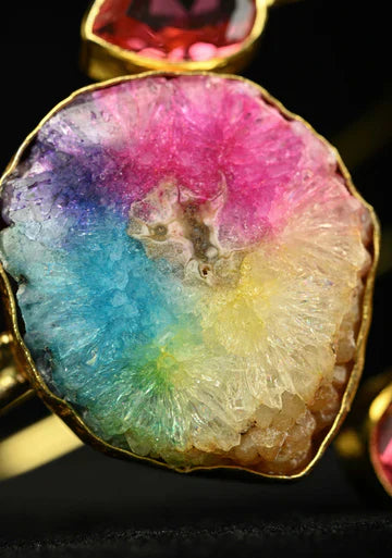 Rainbow Solar Agate Statement Handcuff Bracelet | SHOBITAM