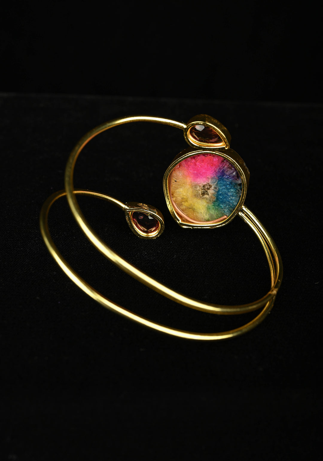 Rainbow Adjustable HandCuff Bracelet with Multi Agate and Glass