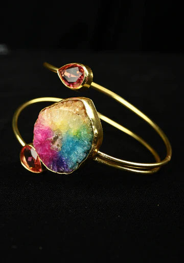 Rainbow Solar Agate Statement Handcuff Bracelet | SHOBITAM