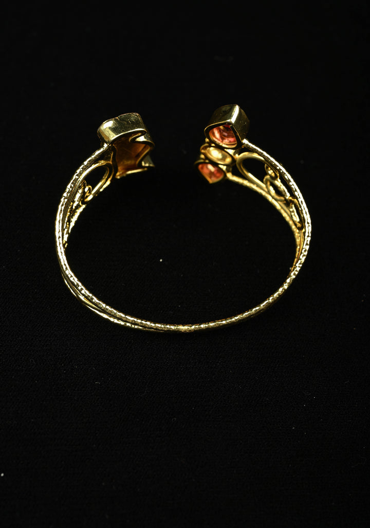 Adjustable Handcuff Bracelet With Pachi Kundan parrot , and glass stones