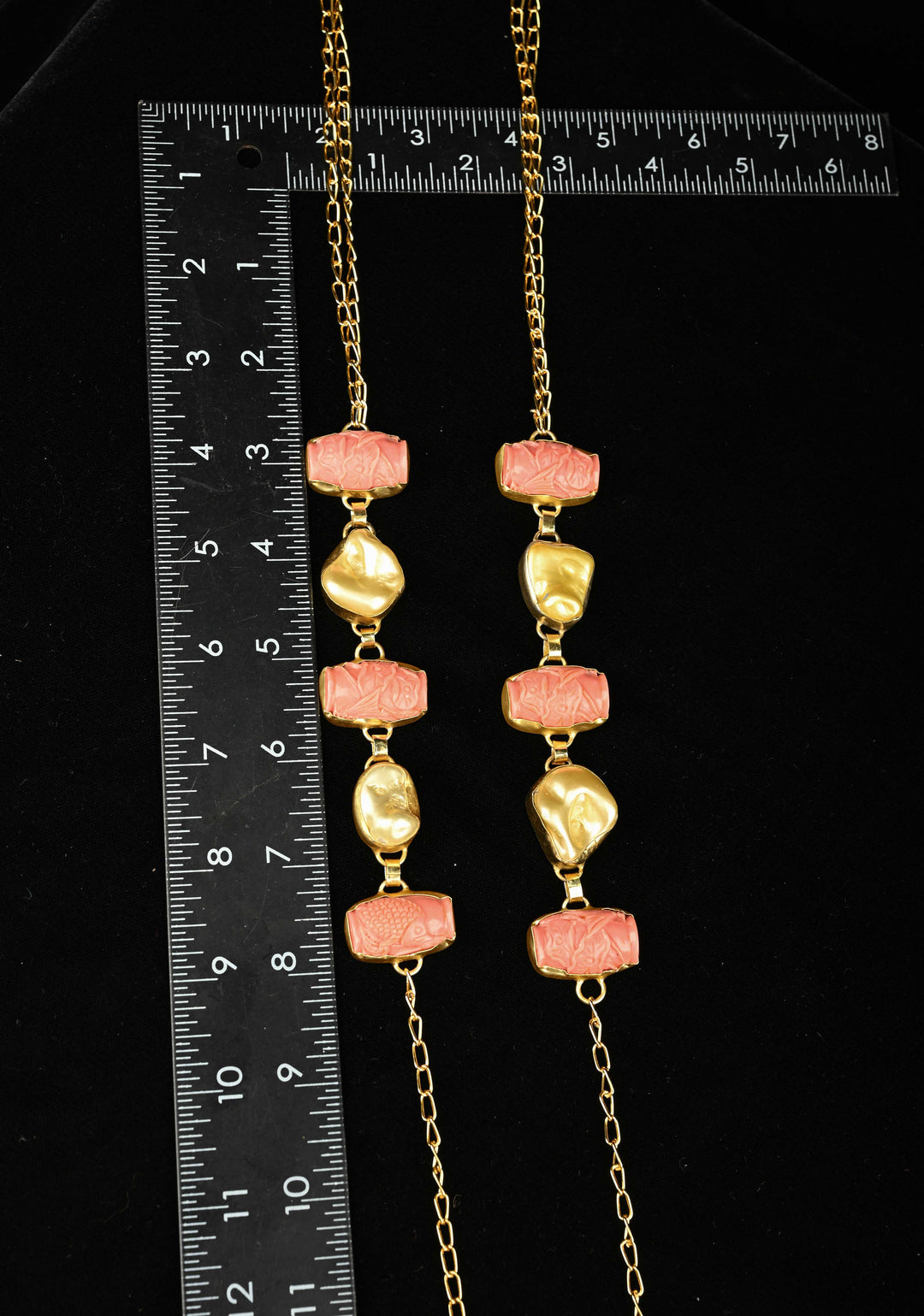 Yellow Pearl Tie Necklace with  Carved Embellishments