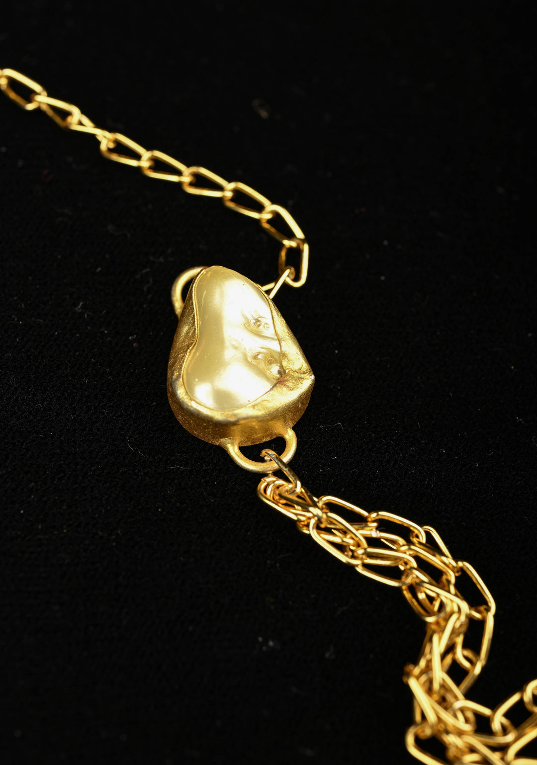 Yellow Pearl Tie Necklace with  Carved Embellishments