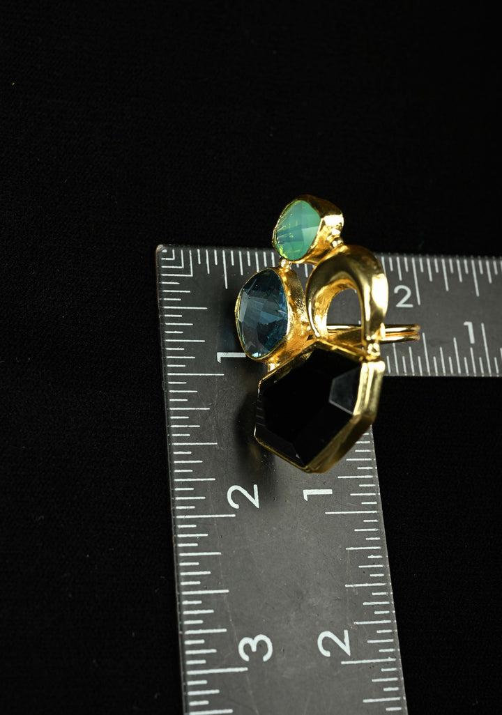 Monalisa Glass Statement Ring - Geometric Blue, Green, & Black Stones