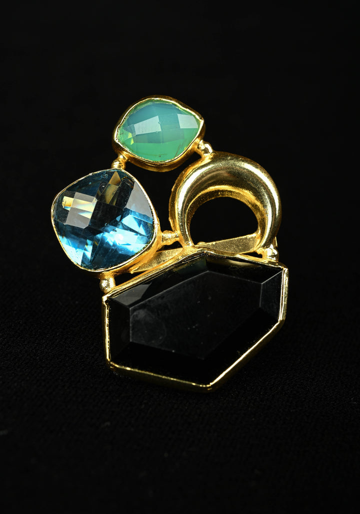 Monalisa Glass Statement Ring - Geometric Blue, Green, & Black Stones