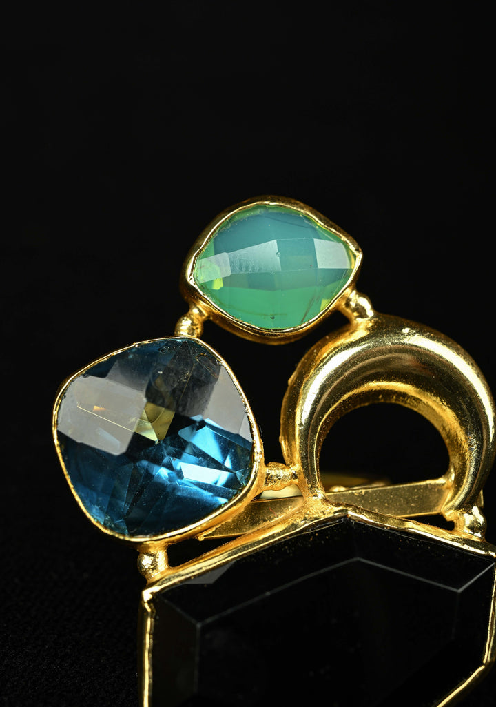 Monalisa Glass Statement Ring - Geometric Blue, Green, & Black Stones
