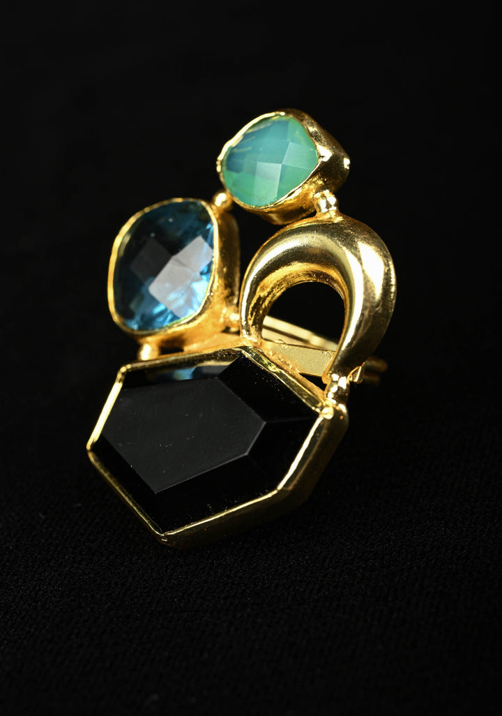 Monalisa Glass Statement Ring - Geometric Blue, Green, & Black Stones