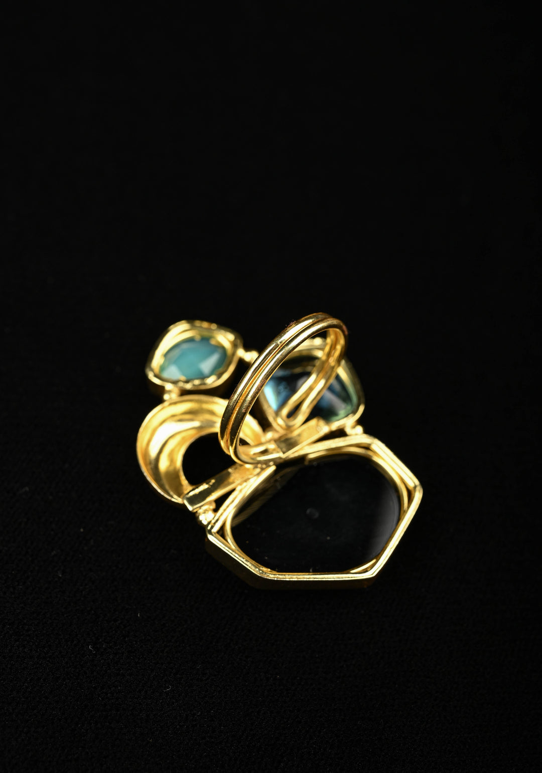 Monalisa Glass Statement Ring - Geometric Blue, Green, & Black Stones