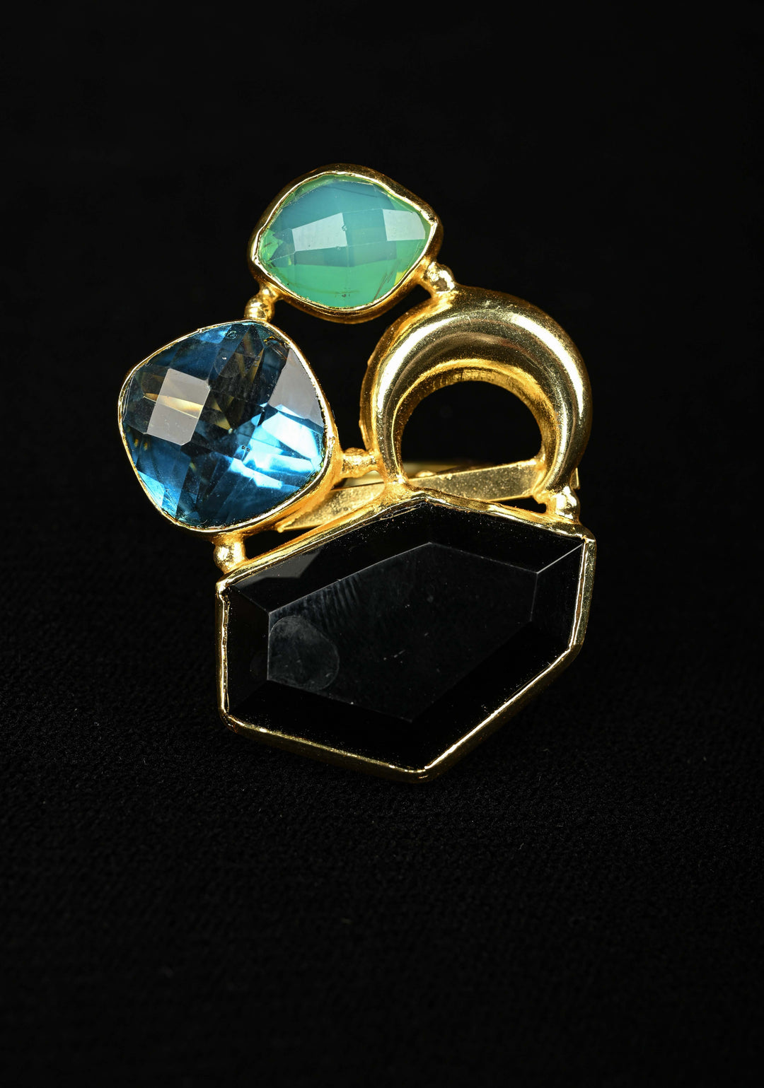 Monalisa Glass Statement Ring - Geometric Blue, Green, & Black Stones