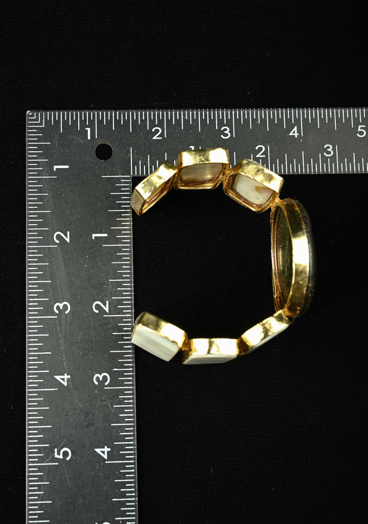 Labradorite and Mother of Pearls in Handcuff with Gold Tone