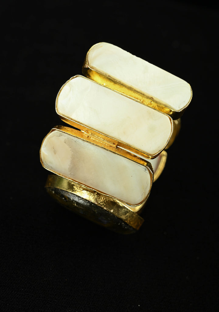 Labradorite and Mother of Pearls in Handcuff with Gold Tone