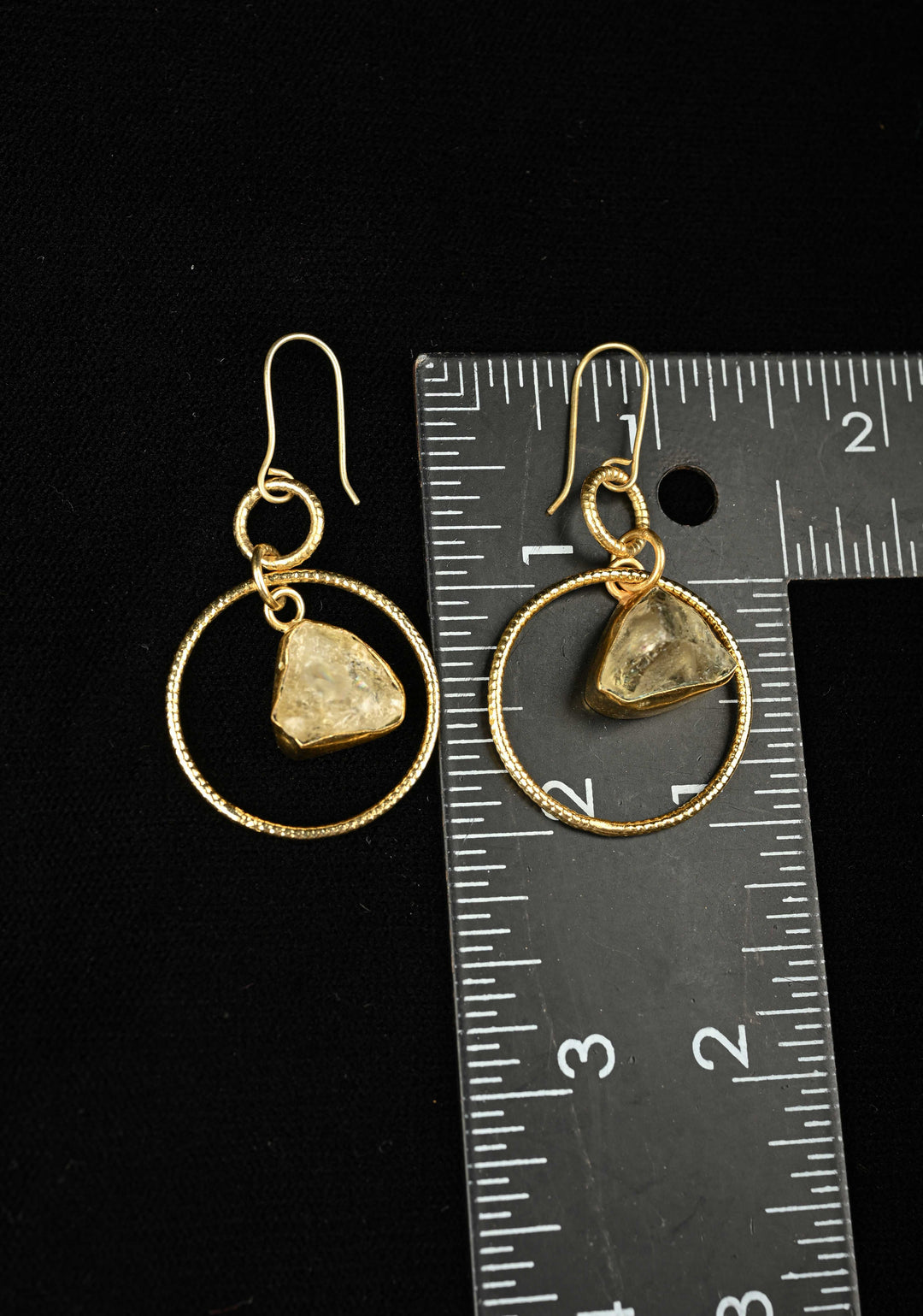 Citrine raw stone  Drop Pyrite Earring With Gold tone