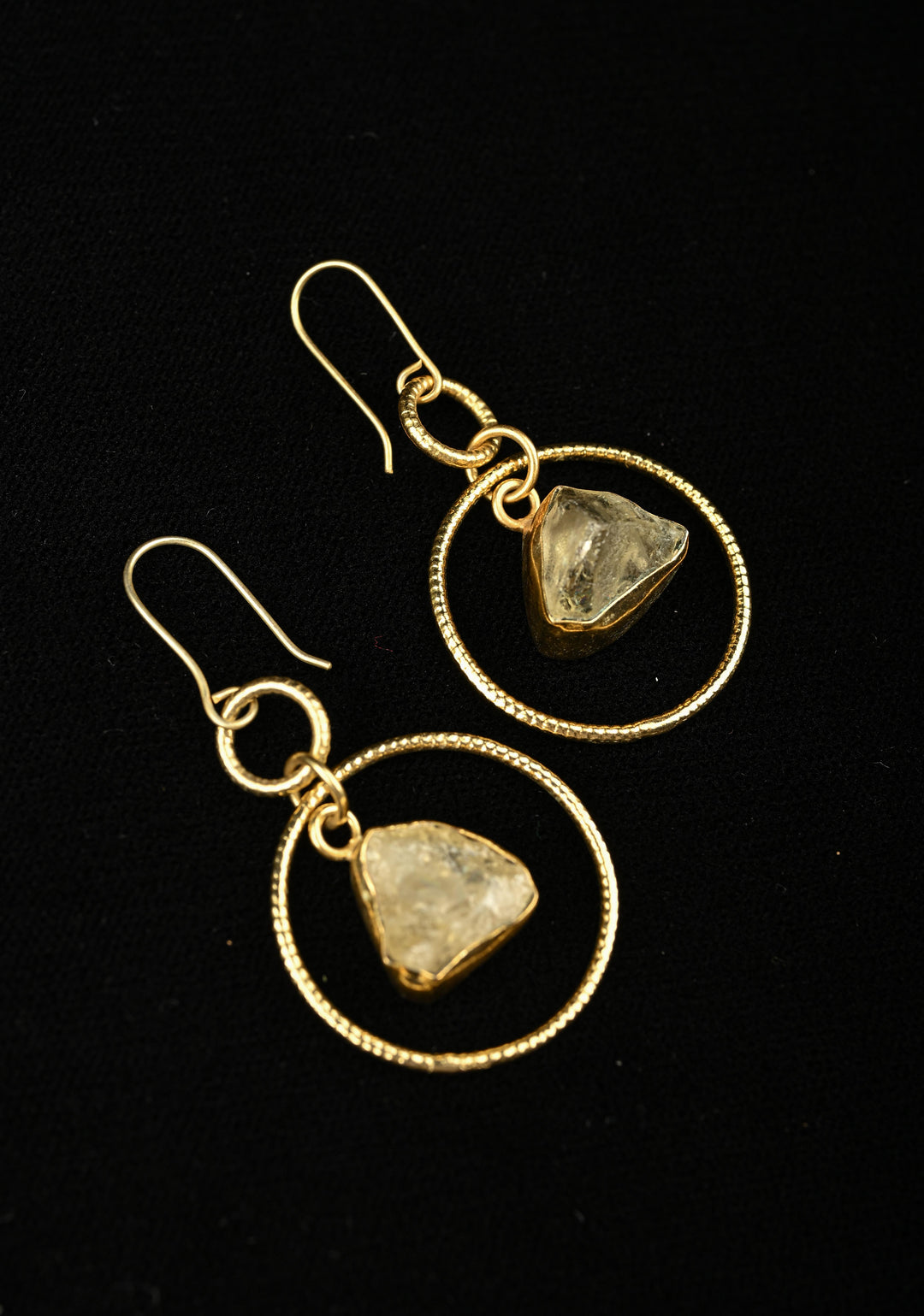 Citrine raw stone  Drop Pyrite Earring With Gold tone