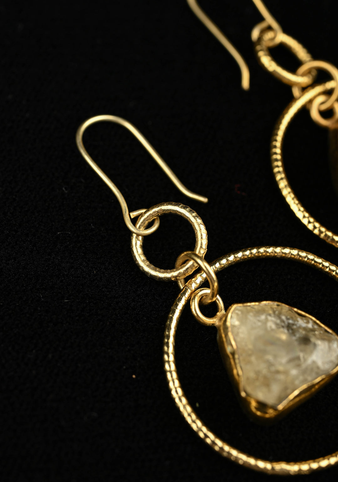 Citrine raw stone  Drop Pyrite Earring With Gold tone