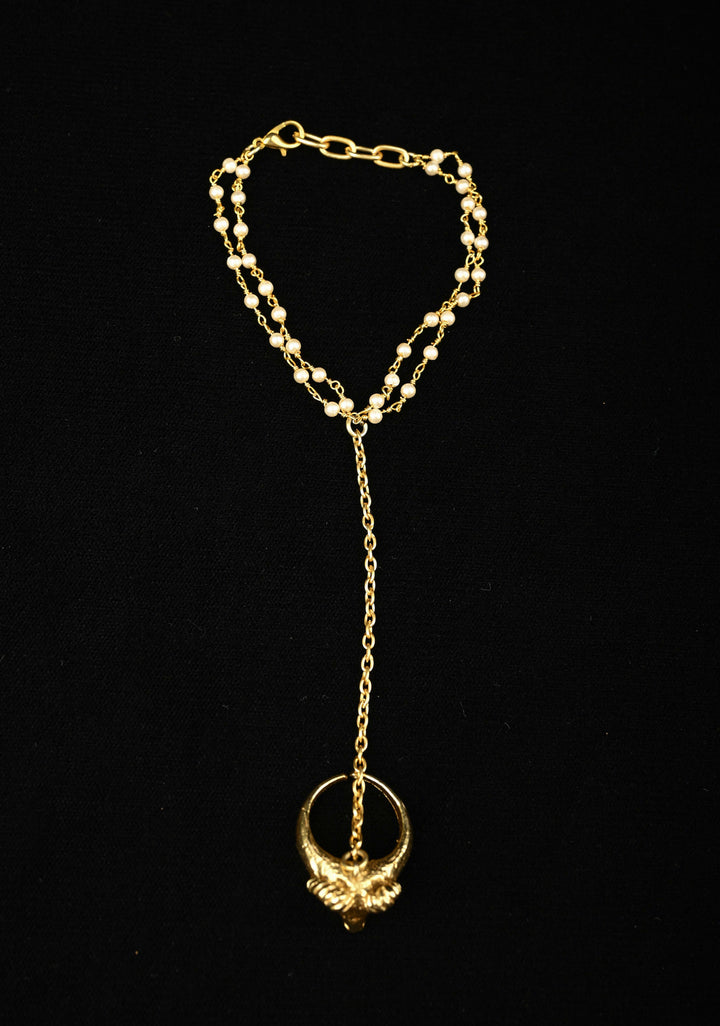 Haathphool Ring Bracelet With Pearls 2 Strand bracelet / Haathphool - 1 piece