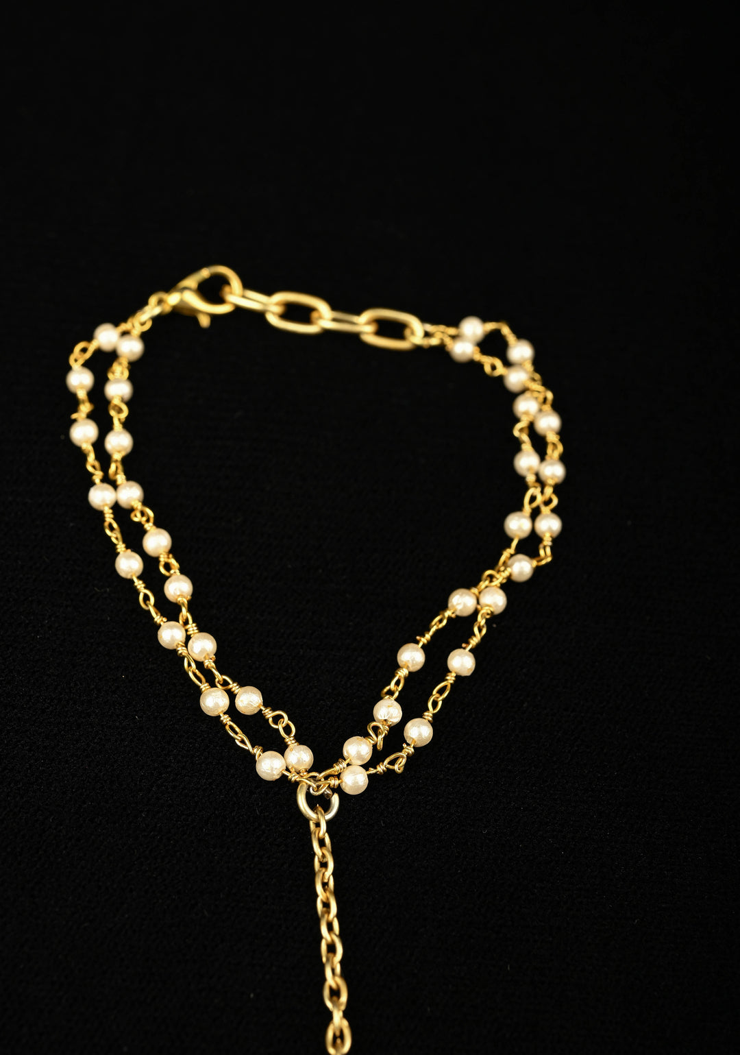 Haathphool Ring Bracelet With Pearls 2 Strand bracelet / Haathphool - 1 piece