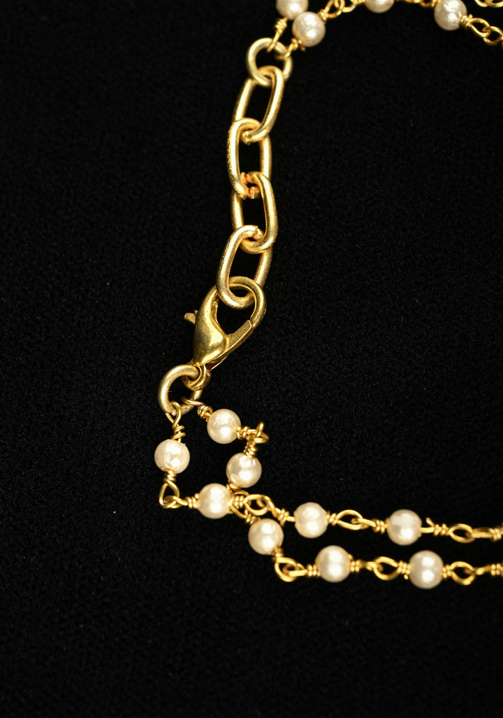 Haathphool Ring Bracelet With Pearls 2 Strand bracelet / Haathphool - 1 piece