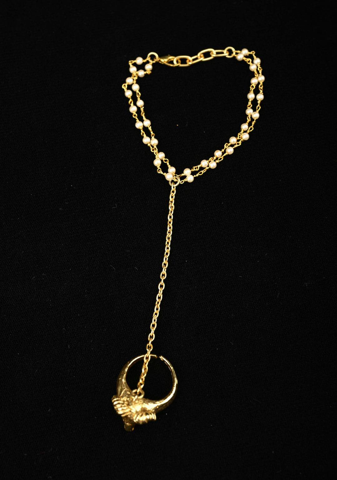 Haathphool Ring Bracelet With Pearls 2 Strand bracelet / Haathphool - 1 piece