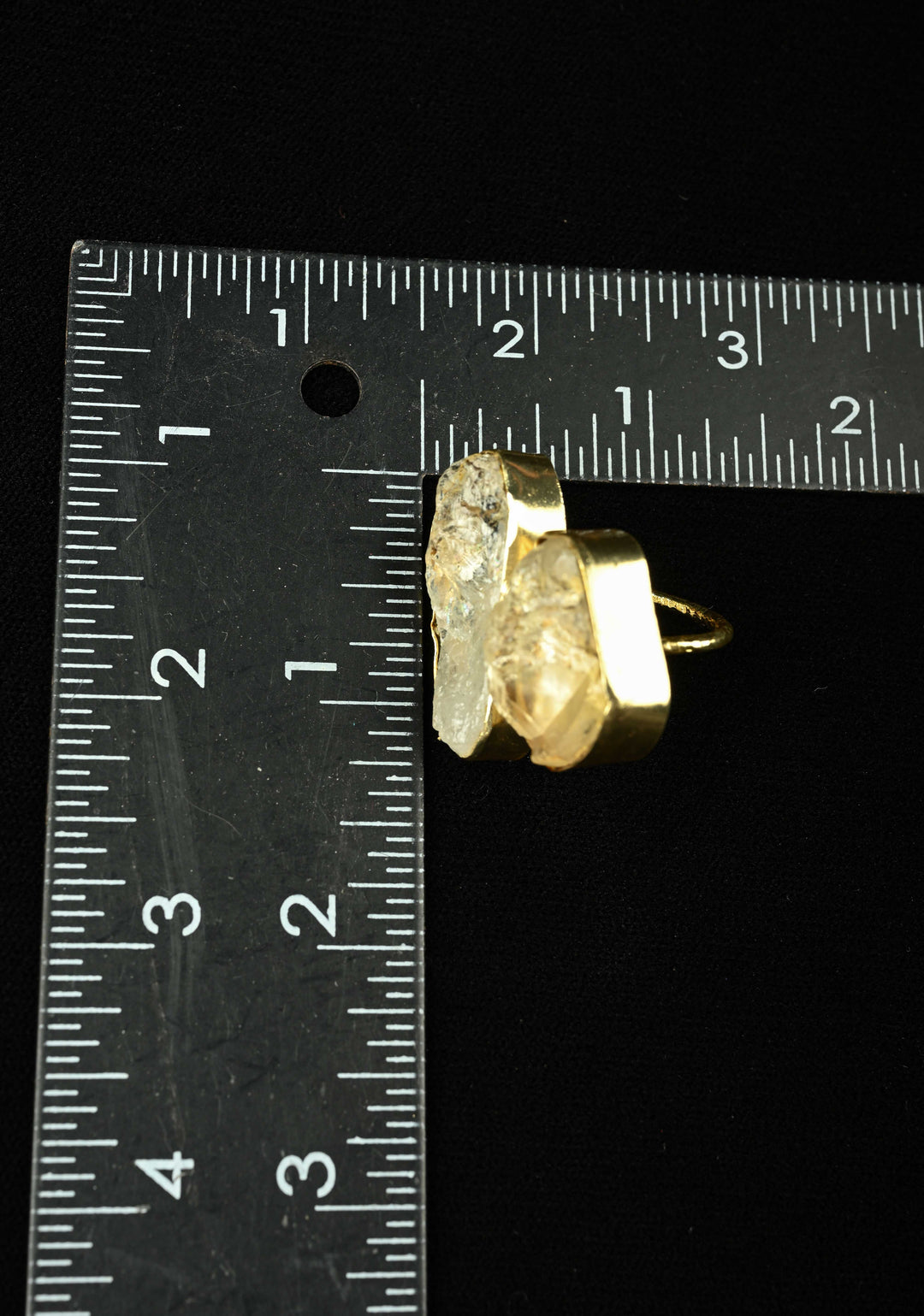 Raw Crystal Gemstone Ring with Gold Tone