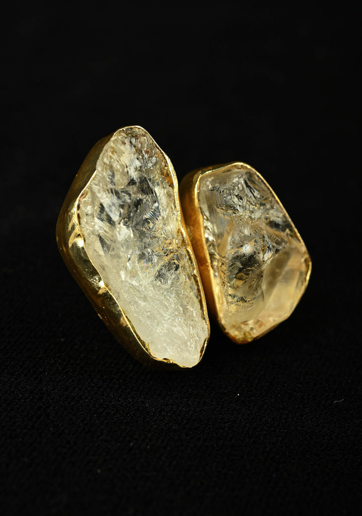 Raw Crystal Gemstone Ring with Gold Tone