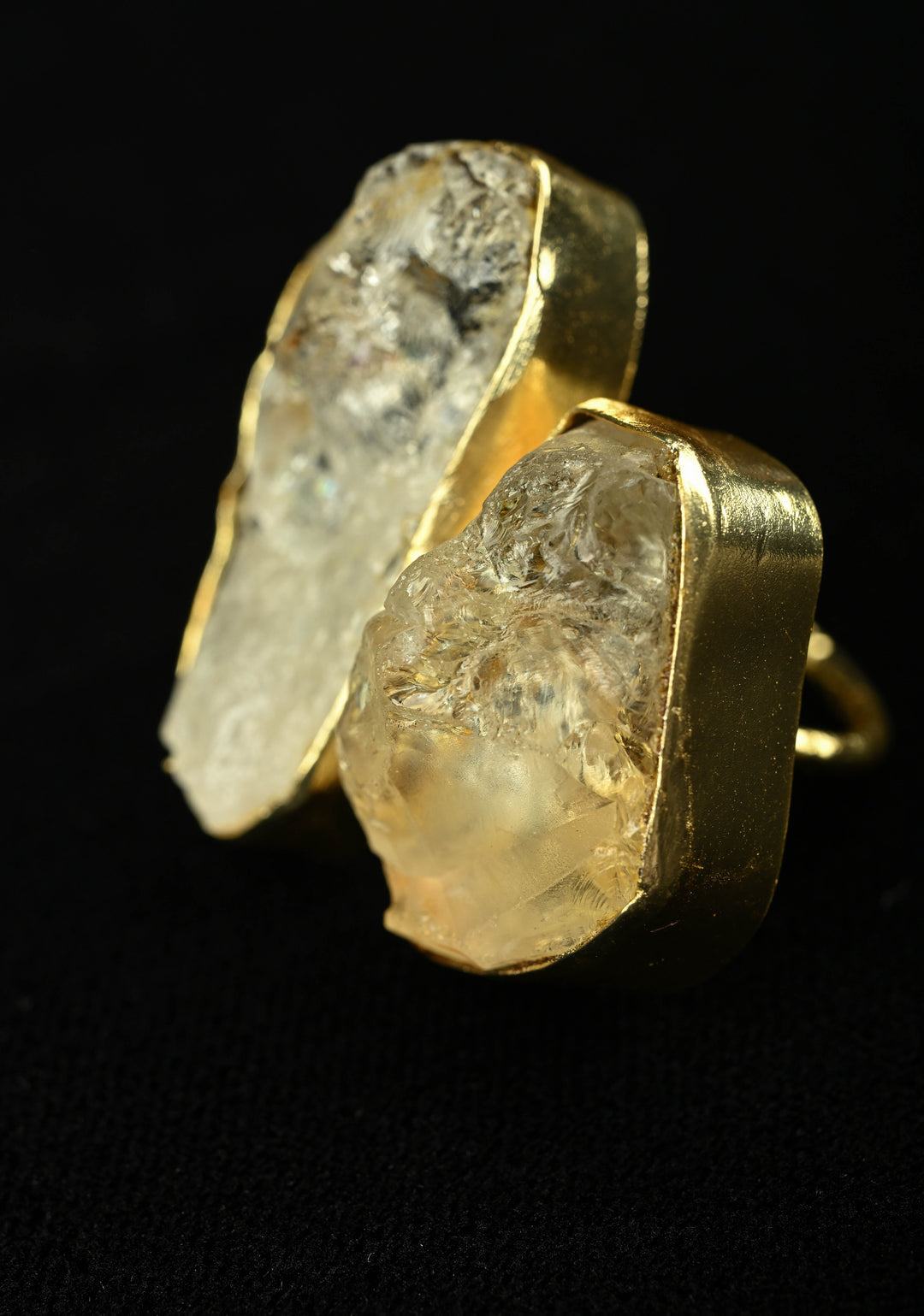 Raw Crystal Gemstone Ring with Gold Tone