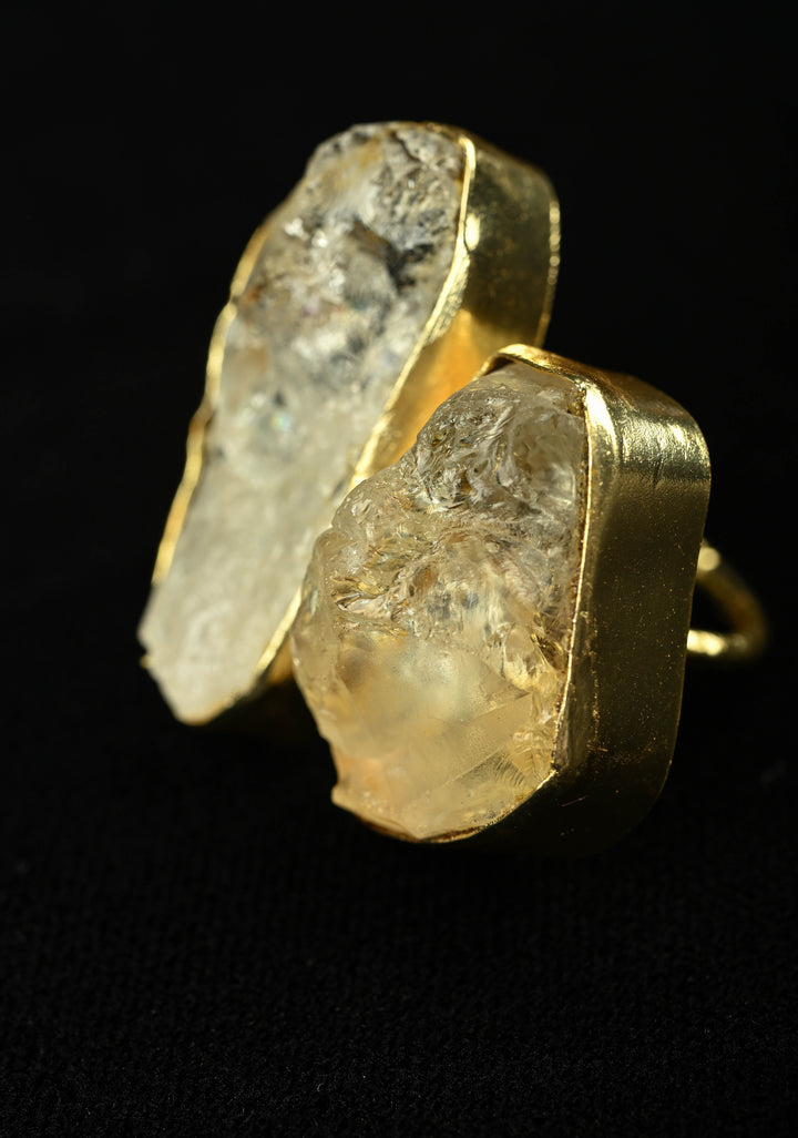 Raw Crystal Gemstone Ring with Gold Tone