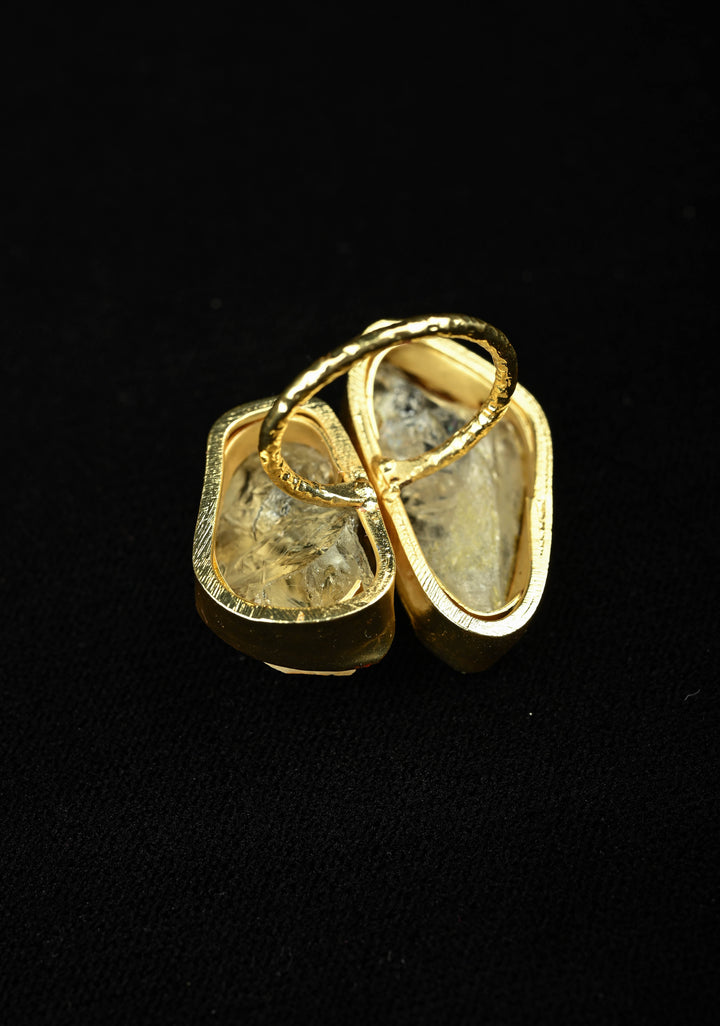 Raw Crystal Gemstone Ring with Gold Tone