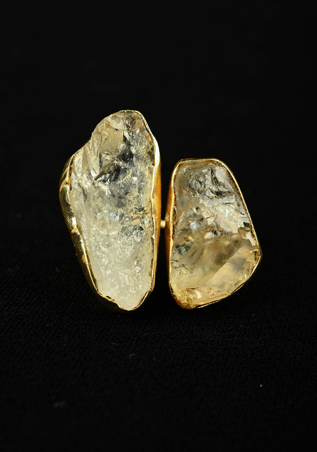 Raw Crystal Gemstone Ring with Gold Tone