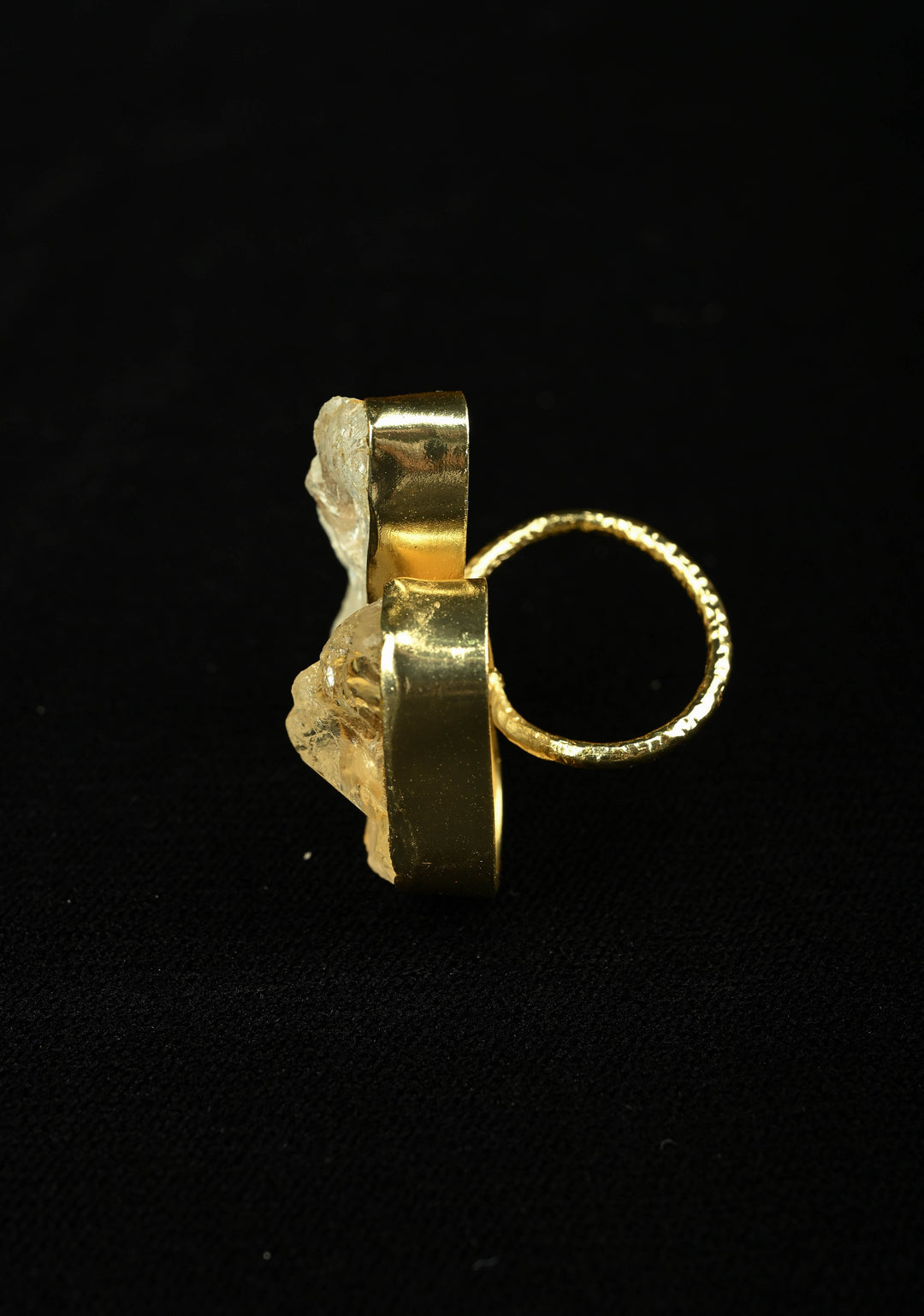 Raw Crystal Gemstone Ring with Gold Tone