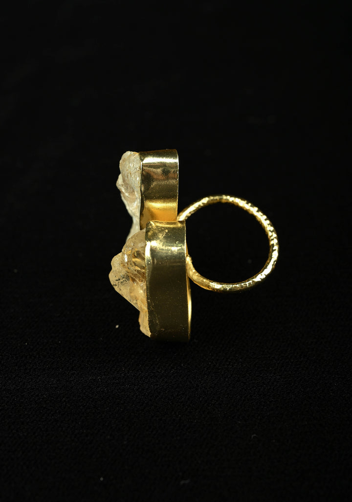 Raw Crystal Gemstone Ring with Gold Tone