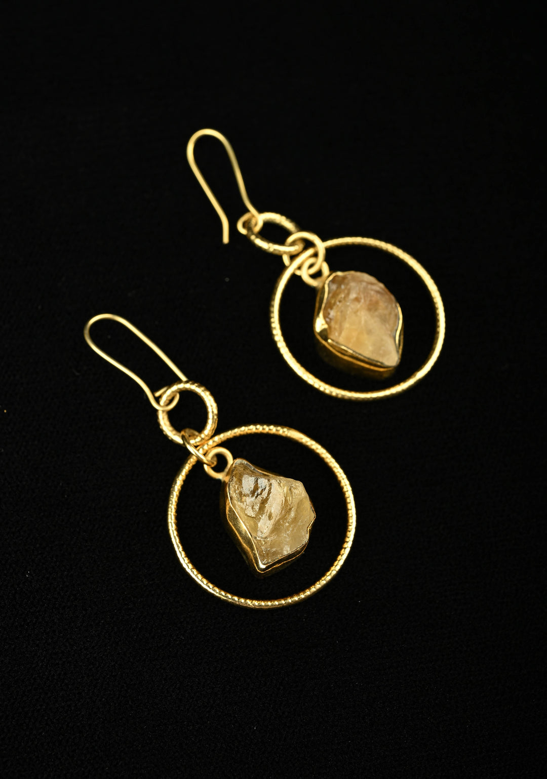 Amber Glow: Handcrafted Raw Citrine Dangle Earrings