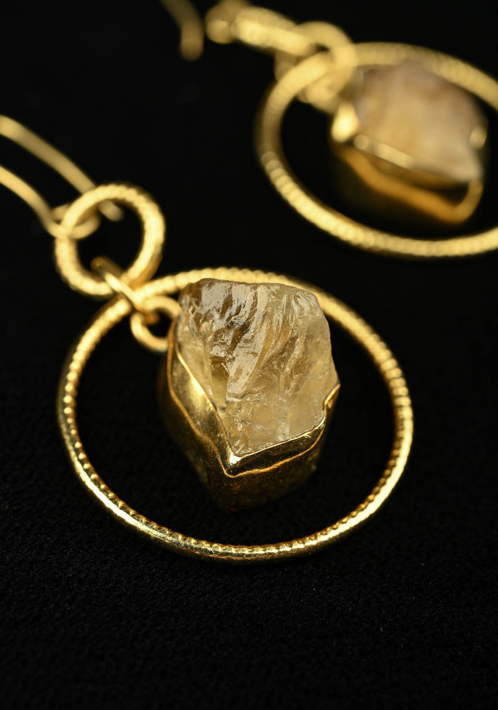 Amber Glow: Handcrafted Raw Citrine Dangle Earrings