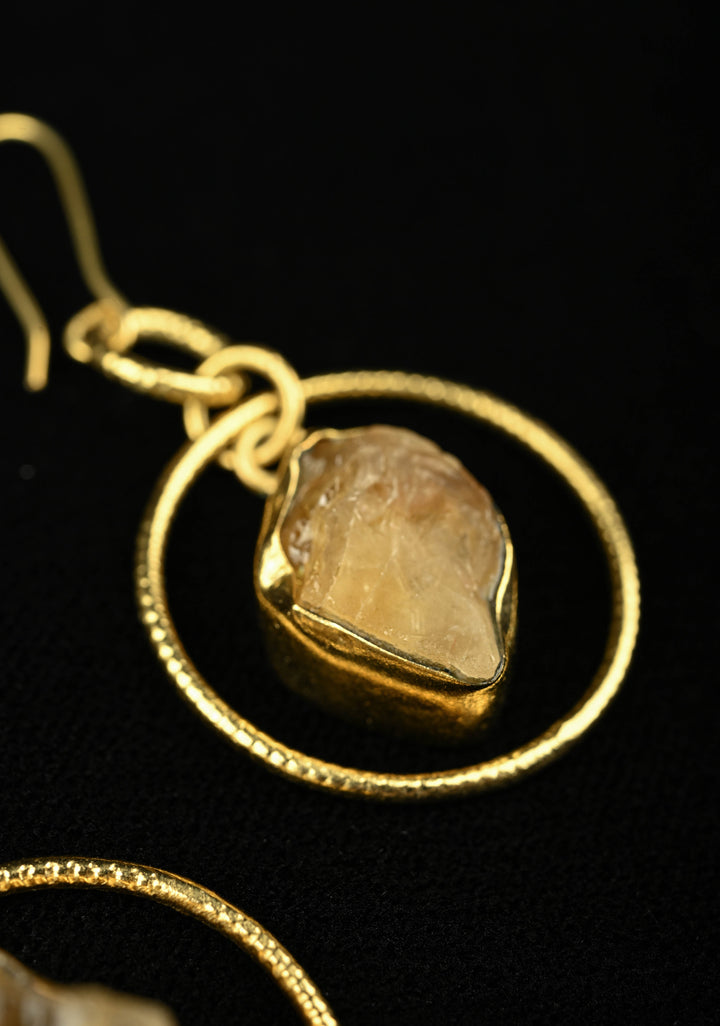 Amber Glow: Handcrafted Raw Citrine Dangle Earrings