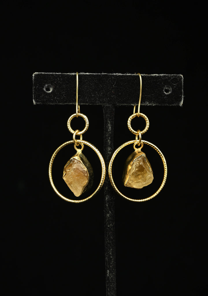 Amber Glow: Handcrafted Raw Citrine Dangle Earrings