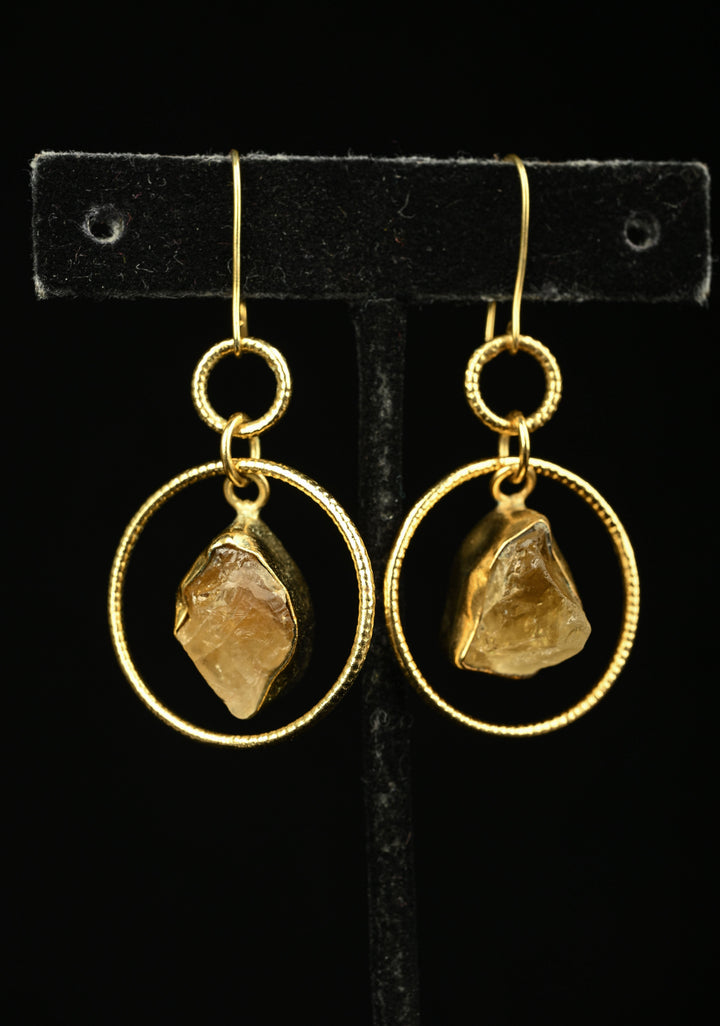 Amber Glow: Handcrafted Raw Citrine Dangle Earrings