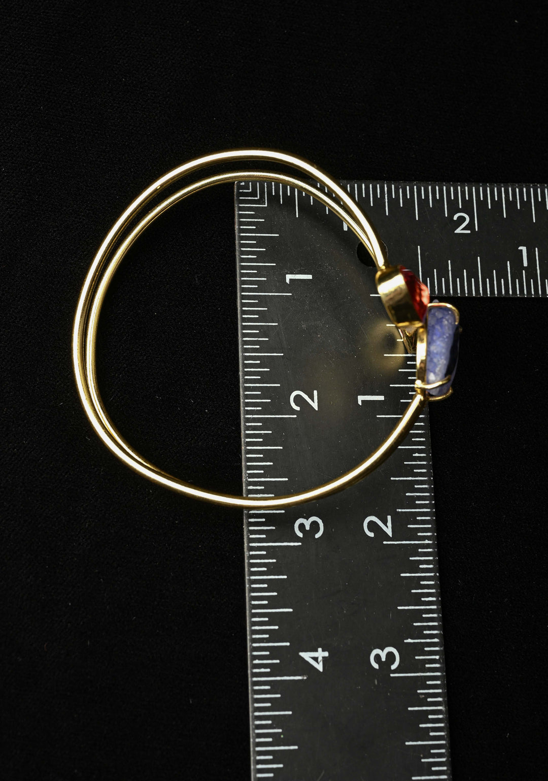 Agate with Monalisa Stones Adjustable Handcuff Bracelet in Gold tone