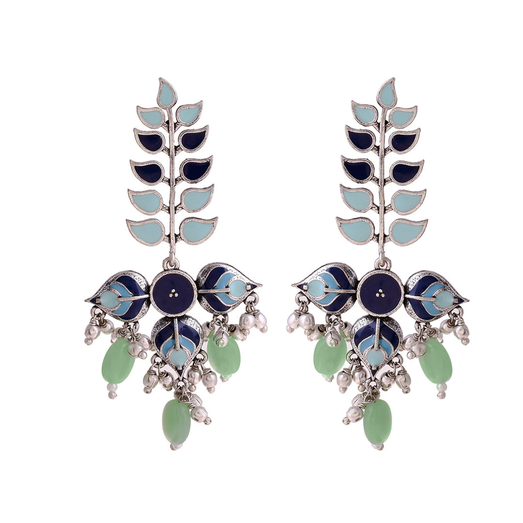 Bagh E Fiza Leaves Long Drop Earrings  | SHOBITAM