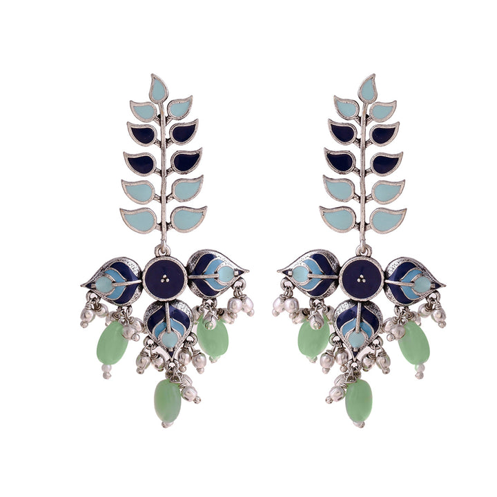 Bagh E Fiza Leaves Long Drop Earrings  | SHOBITAM