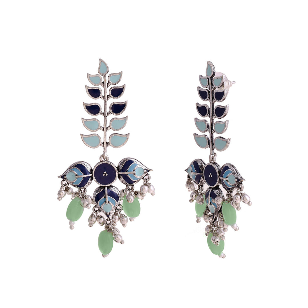 Bagh E Fiza Leaves Long Drop Earrings  | SHOBITAM
