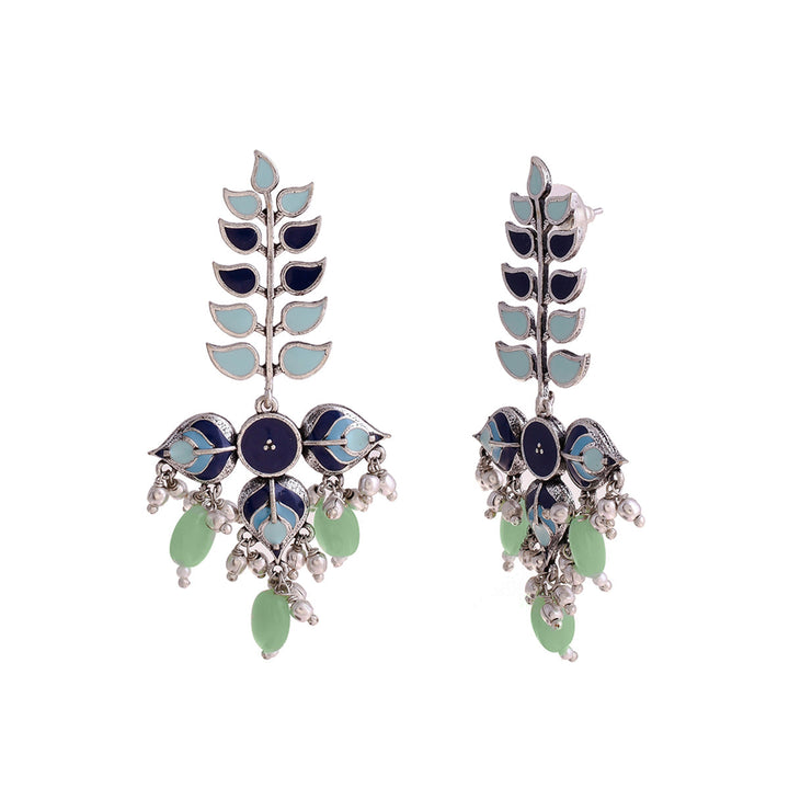 Bagh E Fiza Leaves Long Drop Earrings  | SHOBITAM