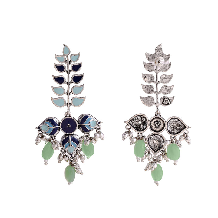 Bagh E Fiza Leaves Long Drop Earrings  | SHOBITAM